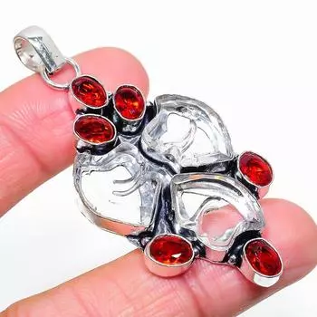Подвеска из стерлингового серебра 925 пробы с натуральным белым топазом и гранатом 2,68 дюйма n8a10