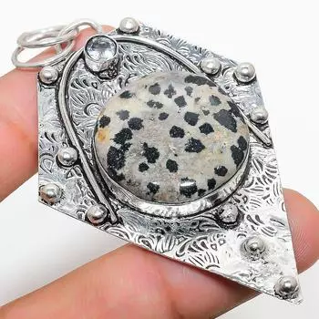 Подвеска из стерлингового серебра 925 пробы с натуральной далматиновой яшмой и белым топазом 2,96 дюйма b9L07