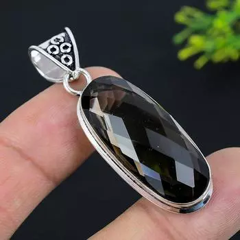 Подвеска из стерлингового серебра 925 пробы с натуральным дымчатым топазом ручной работы 2,05 дюйма A2o22