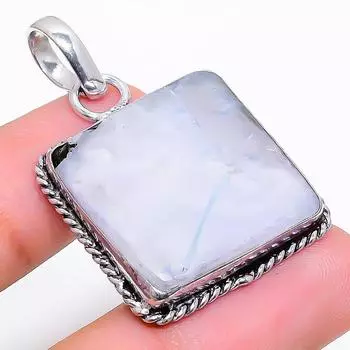 Подвеска из стерлингового серебра 925 пробы с натуральным радужным лунным камнем 1,65 дюйма f6E27