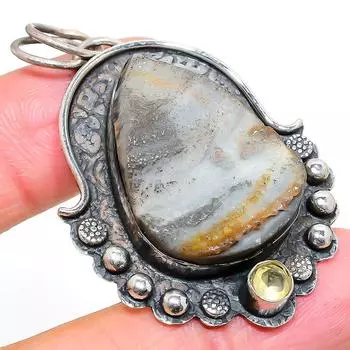 Подвеска из стерлингового серебра 925 пробы с натуральной розой пустыни и цитрином 2,17 дюйма i8Y11