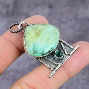 Подвеска из стерлингового серебра 925 пробы с натуральным хризопразом и зеленым нефритом 2,25 дюйма S3t80