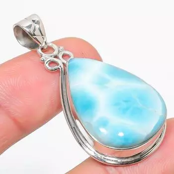 Подвеска из стерлингового серебра 925 пробы с драгоценным камнем Natural Republic Larimar 1,75 дюйма B6o95