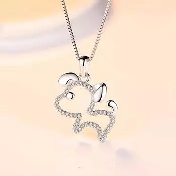 Подвеска из стерлингового серебра 925 пробы с милой собакой и зодиаком Fortune, инкрустированная подвеска, милое и милое простое ожерелье, подходящие серебряные аксессуары 925