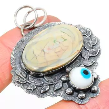 Подвеска из стерлингового серебра 925 пробы с натуральной императорской яшмой и драгоценным камнем «сглаз» 2,09 дюйма m3H87