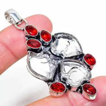 Подвеска из стерлингового серебра 925 пробы с натуральным белым топазом и гранатом 2,68 дюйма o2O69