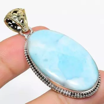 Подвеска из стерлингового серебра 925 пробы с драгоценным камнем Natural Republic Larimar 2,25 дюйма Q4d80