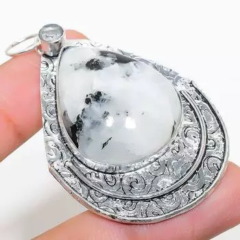 Подвеска из стерлингового серебра 925 пробы с натуральным радужным лунным камнем и белым топазом 2,36 дюйма O4Y72