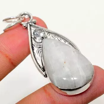 Подвеска из стерлингового серебра 925 пробы с натуральным радужным лунным камнем и белым топазом 2,36 дюйма n9Q40