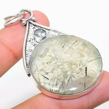 Подвеска из стерлингового серебра 925 пробы с натуральным пренитом и белым топазом 2,48 дюйма Z4W12