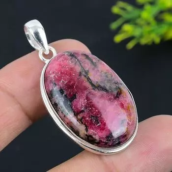 Подвеска из стерлингового серебра 925 пробы с натуральным родонитом ручной работы 1,97 дюйма o4Y11