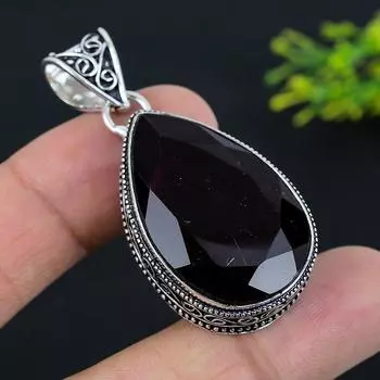 Подвеска из стерлингового серебра 925 пробы с натуральным мозамбикским гранатом 2,05 дюйма D4L03