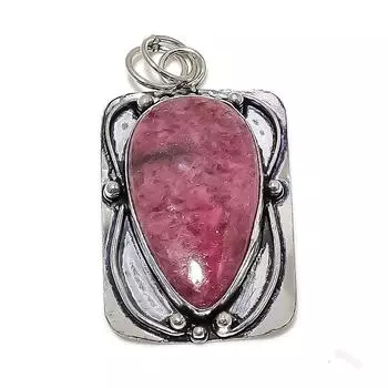 Подвеска из стерлингового серебра 925 пробы с натуральным родонитом ручной работы 2,36 дюйма u5O59