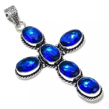 Подвеска из стерлингового серебра 925 пробы с натуральным лондонским голубым топазом 3,35 дюйма f1z96