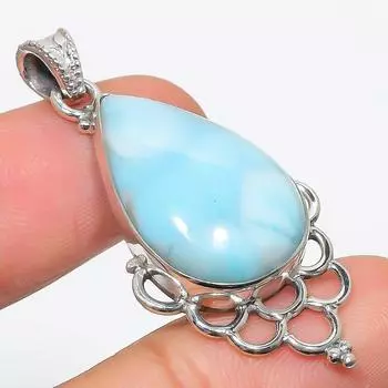 Подвеска из стерлингового серебра 925 пробы с драгоценным камнем Natural Republic Larimar 2 дюйма D6a12