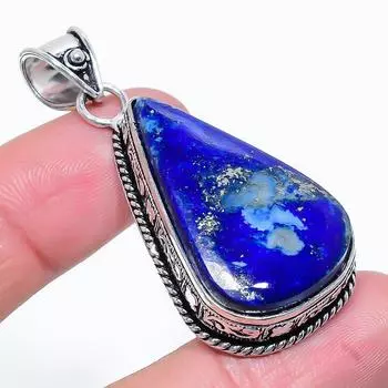 Подвеска из стерлингового серебра 925 пробы с натуральным лазуритом ручной работы 2,17 дюйма Y5v66