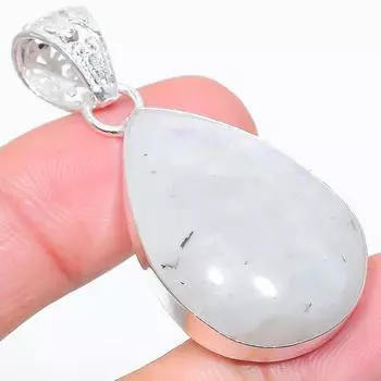 Подвеска из стерлингового серебра 925 пробы с натуральным радужным лунным камнем размером 1,97 дюйма, H1w51