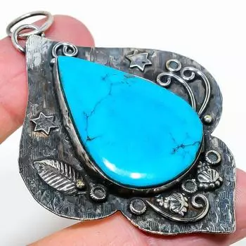 Подвеска из стерлингового серебра 925 пробы с натуральным тибетским бирюзовым камнем 2,96 дюйма L3B14