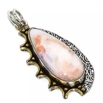 Подвеска из стерлингового серебра 925 пробы с натуральным оранжевым камнем сколецитом, 1,97 дюйма, i8Y15