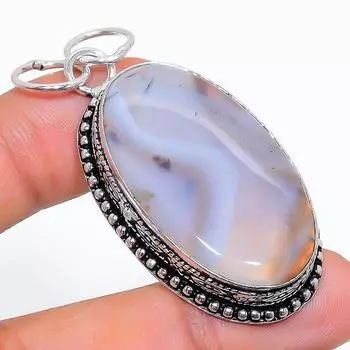 Подвеска из стерлингового серебра 925 пробы с натуральным агатом Монтана ручной работы 2,17 дюйма G8q87