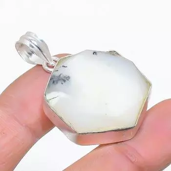 Подвеска из стерлингового серебра 925 пробы с натуральным дендритовым опалом ручной работы 1,77 дюйма F0j62