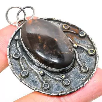 Подвеска из стерлингового серебра 925 пробы с натуральным серебряным блеском обсидиана 2,32 дюйма Z3n87