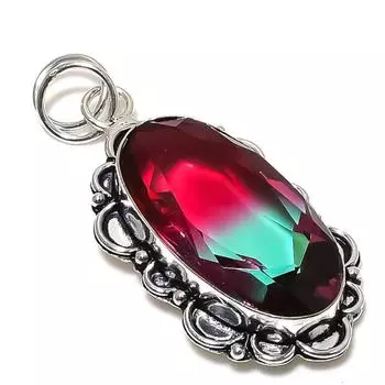 Подвеска из стерлингового серебра 925 пробы с натуральным двухцветным турмалином, 2,36 дюйма, v2H60