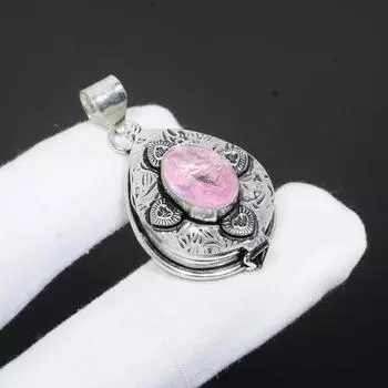 Подвеска из стерлингового серебра 925 пробы с розовым кунцитом Genstone ручной работы, ювелирные изделия из розового кунцита, подарки для женщин, подвеска в виде коробки с розовым кунцитом и ядом для подарков 1.57 розовый