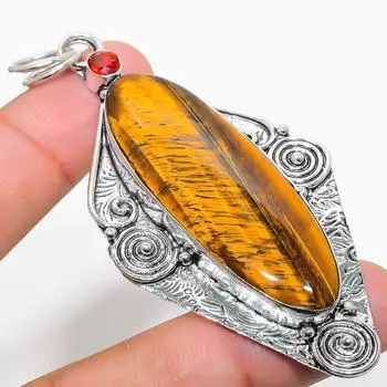 Подвеска из стерлингового серебра 925 пробы с натуральным тигровым глазом и драгоценным камнем 3,27 дюйма Z9T21