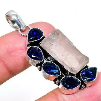 Подвеска из стерлингового серебра 925 пробы с натуральным розовым кварцем и топазом, 1,97 дюйма C0R82