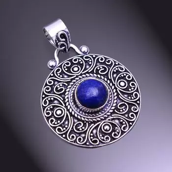 Подвеска из стерлингового серебра 925 пробы с натуральным лазуритом ручной работы 1,75 дюйма P6f82