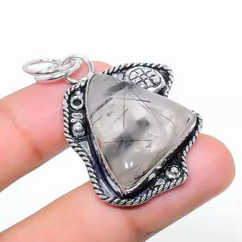 Подвеска из стерлингового серебра 925 пробы с натуральным черным рутилом ручной работы 1,97 дюйма o1Q97