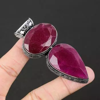 Подвеска из стерлингового серебра 925 пробы с рубиновым драгоценным камнем ручной работы, подвеска с двойным рубиновым драгоценным камнем, рубин, созданный в лаборатории, подвеска в подарок для женщин 2.55 красный