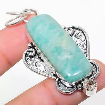 Подвеска из стерлингового серебра 925 пробы с натуральным амазонитом и белым топазом 2,40 дюйма u5m64