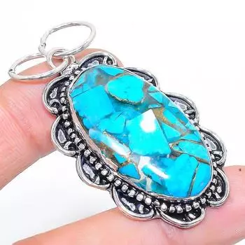 Подвеска из стерлингового серебра 925 пробы с натуральным медным синим бирюзовым камнем 2,21 дюйма S0R05