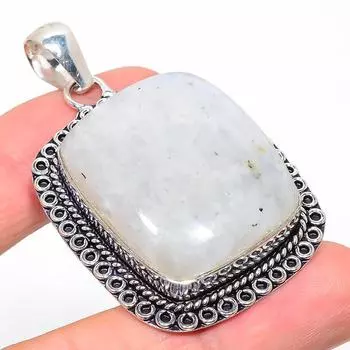 Подвеска из стерлингового серебра 925 пробы с натуральным радужным лунным камнем 2,29 дюйма e9H15