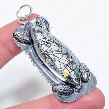 Подвеска из стерлингового серебра 925 пробы с натуральным черным рутилом ручной работы 2,80 дюйма i9R62