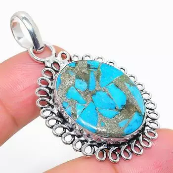 Подвеска из стерлингового серебра 925 пробы с натуральным медным синим бирюзовым камнем 1,97 дюйма Q6B22