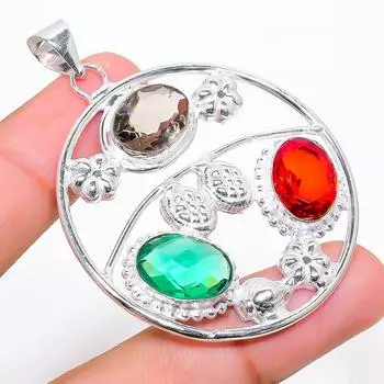 Подвеска из стерлингового серебра 925 пробы с натуральным индиколитом, турмалином и топазом, 2,25 дюйма, O9P67