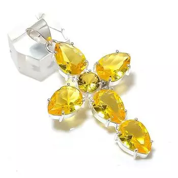 Подвеска из стерлингового серебра 925 пробы с натуральным цитрином, ручная работа, 2,48 дюйма, O1d25