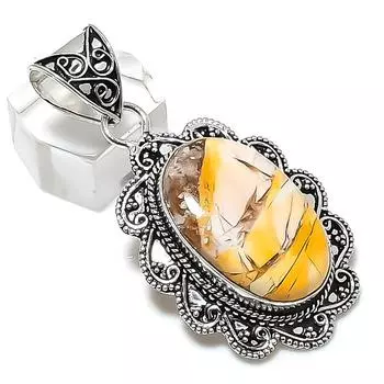 Подвеска из стерлингового серебра 925 пробы с брекчированным камнем Мукаит ручной работы 2,17 дюйма L0y08