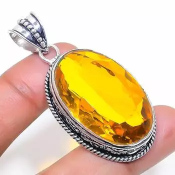 Подвеска из стерлингового серебра 925 пробы с натуральным цитрином, ручная работа, 2,17 дюйма, c1u02