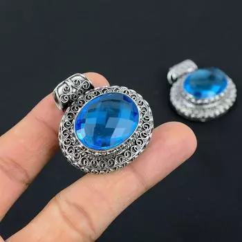 Подвеска из стерлингового серебра 925 пробы с натуральным лондонским голубым топазом размером 1,51 дюйма l4j71