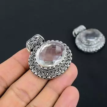 Подвеска из стерлингового серебра 925 пробы с натуральным белым топазом ручной работы 1,49 дюйма d5I14