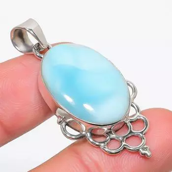 Подвеска из стерлингового серебра 925 пробы с драгоценным камнем Natural Republic Larimar 1,75 дюйма v2b05