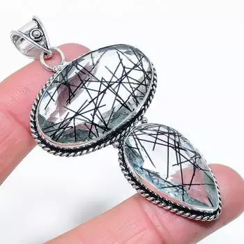 Подвеска из стерлингового серебра 925 пробы с черным рутиловым камнем ручной работы 2,92 дюйма Y4K04