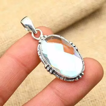 Подвеска из стерлингового серебра 925 пробы с фантастическим радужным мистическим топазом и драгоценным камнем ручной работы 1.75 Inches белый