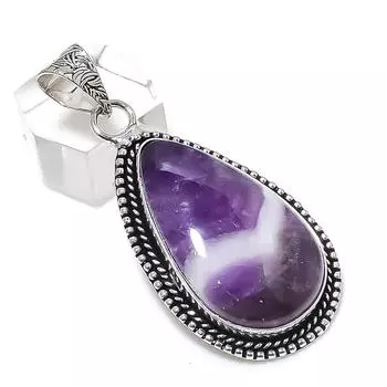 Подвеска из стерлингового серебра 925 пробы с натуральным шевронным аметистом 2,21 дюйма L9Q65