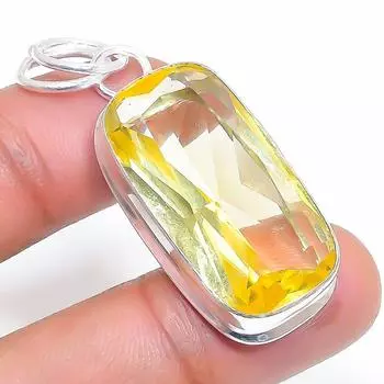 Подвеска из стерлингового серебра 925 пробы с натуральным цитрином, ручная работа, 1,85 дюйма, l1t13