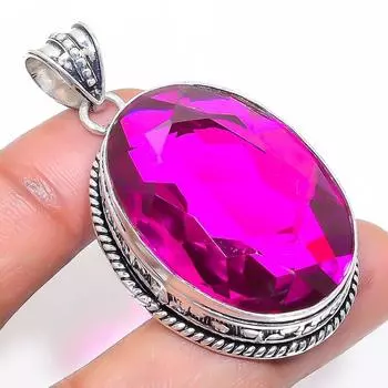 Подвеска из стерлингового серебра 925 пробы с натуральным розовым рубиллитом 2,09 дюйма h3T38
